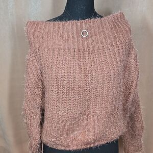 Mohair Off the Shoulder Cropped Sweater
